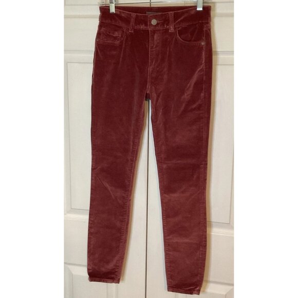 DL1961 Margaux Instasculpt Dusty Rose Crushed Velvet Ankle Pants Size 25 Stretch - Picture 1 of 4